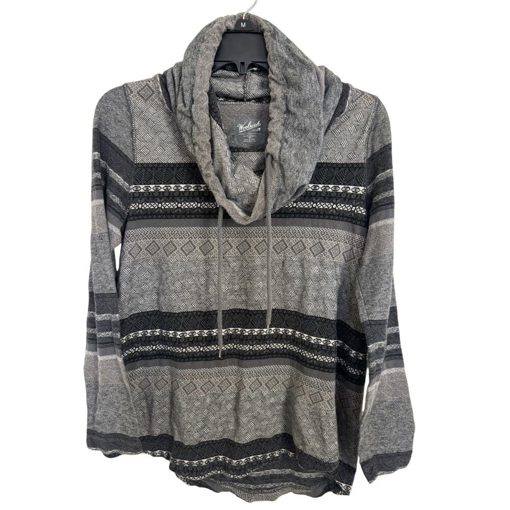Woolrich Striped Aztec Print Gray Black Cowl Neck Long Sleeve Shirt S Outdoors